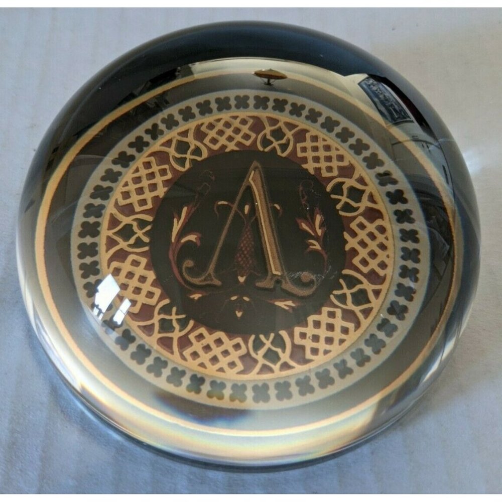 Vintage Punch Studio Crystal Paperweight A Monogrammed 3.5" Made In France